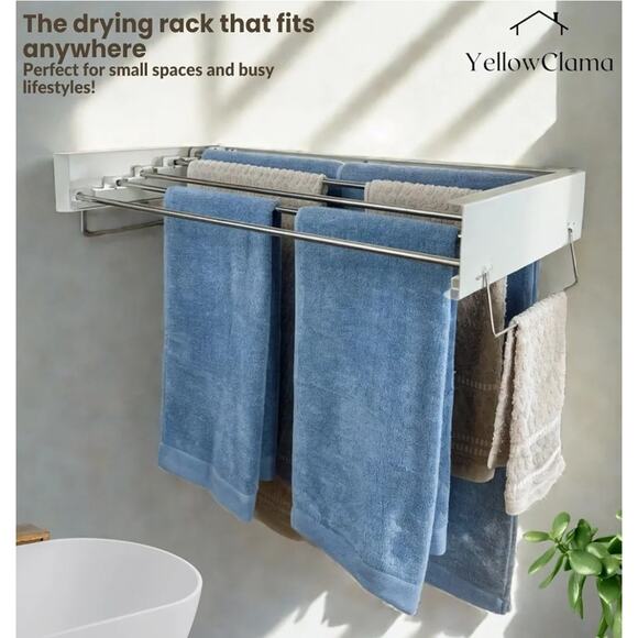 Clothes Drying Rack, Wall Mounted 31.5"L x 15.7"W x 4.1"H, White by YellowClama - Picture 3 of 9